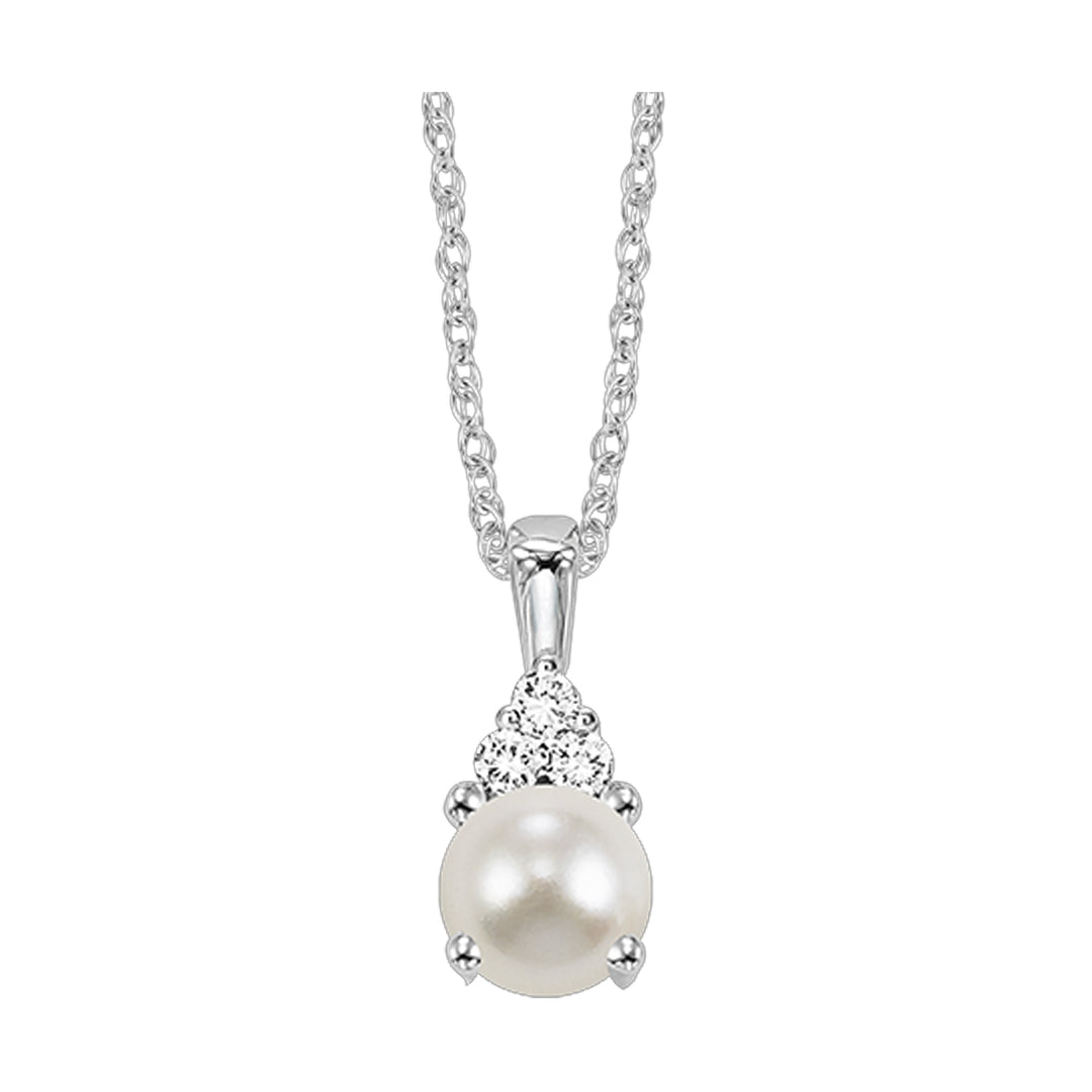 10Kt White Gold Diamond 1/50Ctw & Pearl Pendant