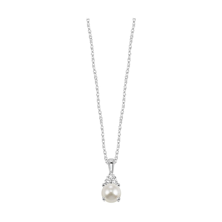10Kt White Gold Diamond 1/50Ctw & Pearl Pendant