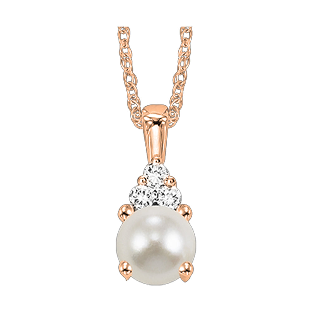 10Kt Rose Gold Diamond 1/50Ctw & Pearl 3/4Ctw Pendant
