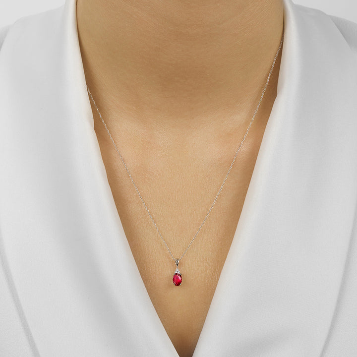 10Kt White Gold Diamond 1/50Ctw & Ruby 3/8Ctw Pendant