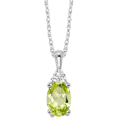 10Kt White Gold Diamond 1/50Ctw & Peridot 1/2Ctw Pendant