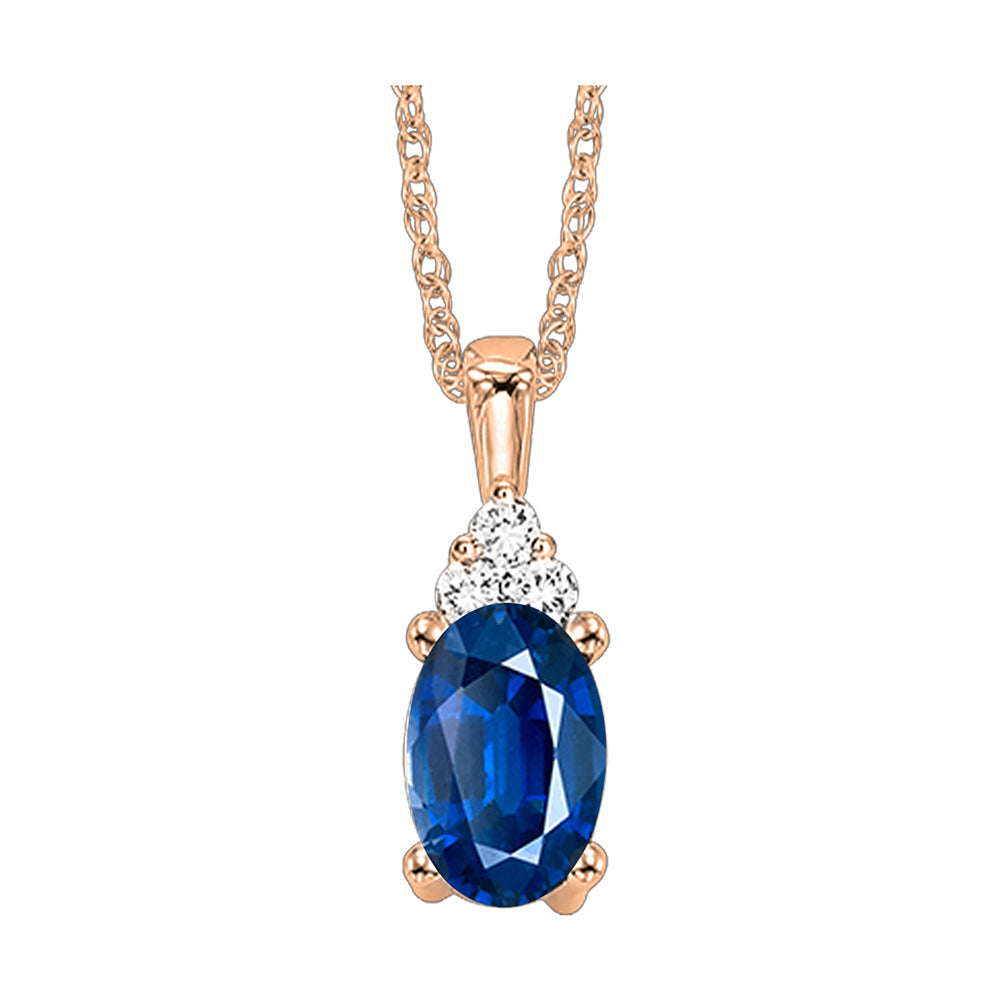 10Kt Rose Gold Diamond 1/50Ctw & Sapphire 1/2Ctw Pendant