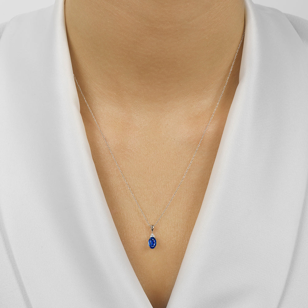 10Kt White Gold Diamond 1/50Ctw & Sapphire 3/8Ctw Pendant