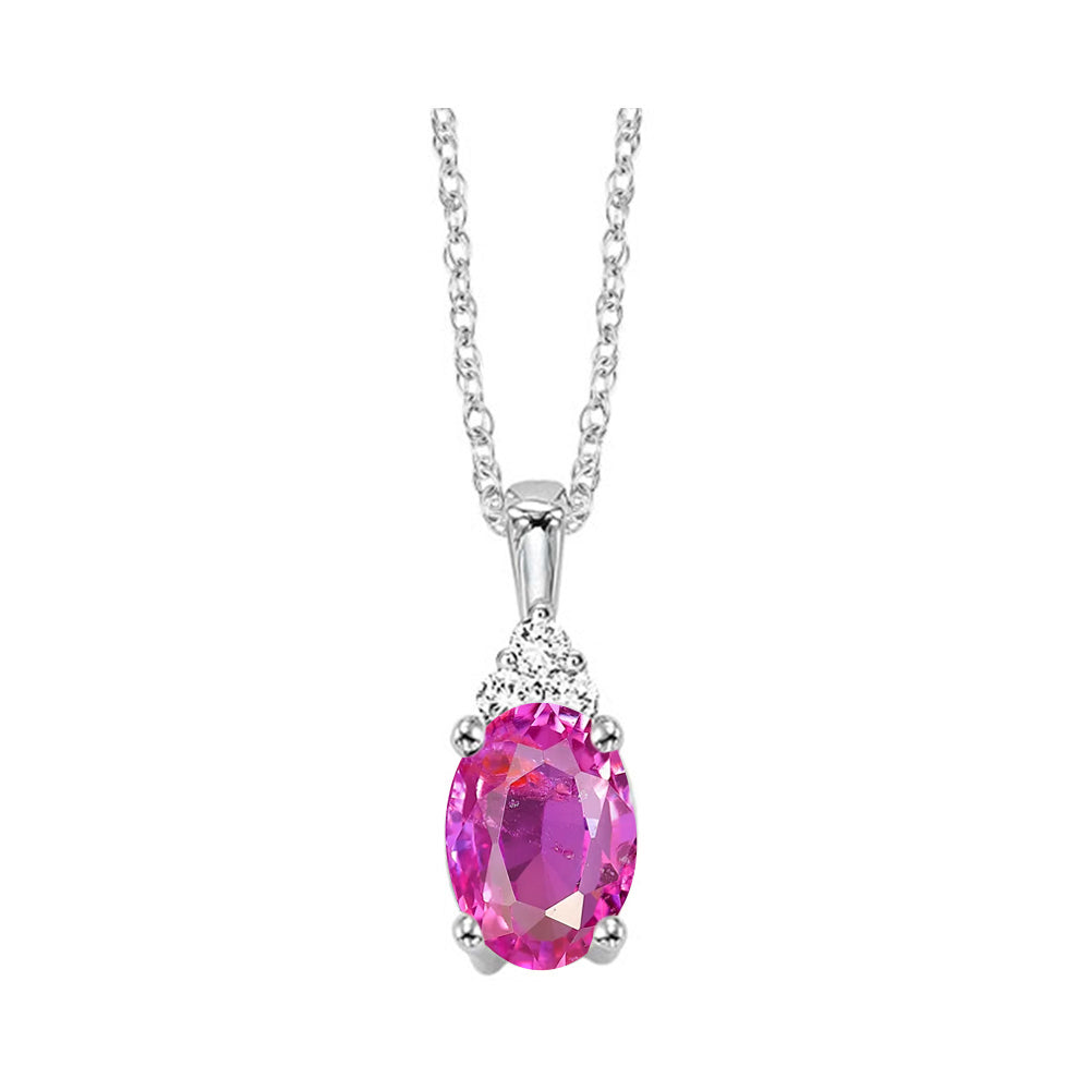 10Kt White Gold Diamond 1/50Ctw & Pink Sapphire 5/8Ctw Pendant