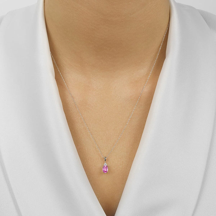 10Kt White Gold Diamond 1/50Ctw & Pink Tourmaline 3/8ctw Pendant