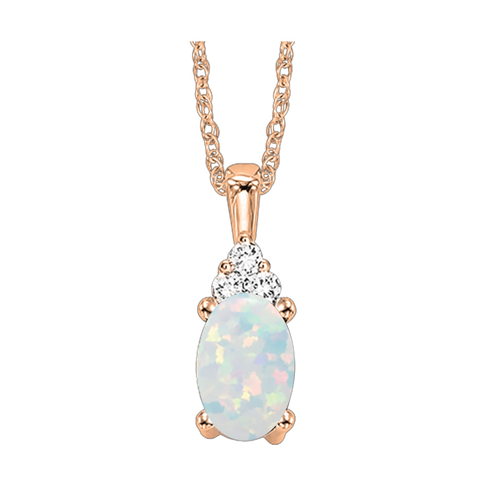 10Kt Rose Gold Diamond 1/50Ctw & Opal 1/2Ctw Pendant
