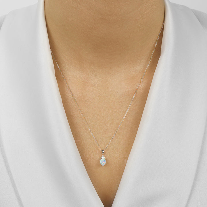 10Kt White Gold Diamond 1/50Ctw & Opal 5/8ctw Pendant