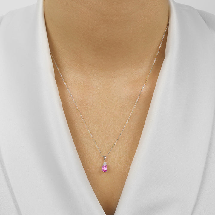 10Kt White Gold Diamond 1/50Ctw & Pink Tourmaline 3/8ctw Pendant
