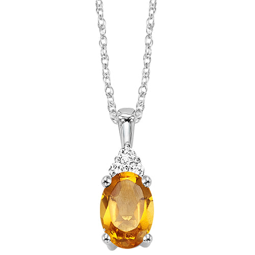 10Kt White Gold Diamond 1/50Ctw & Citrine 3/8Ctw Pendant