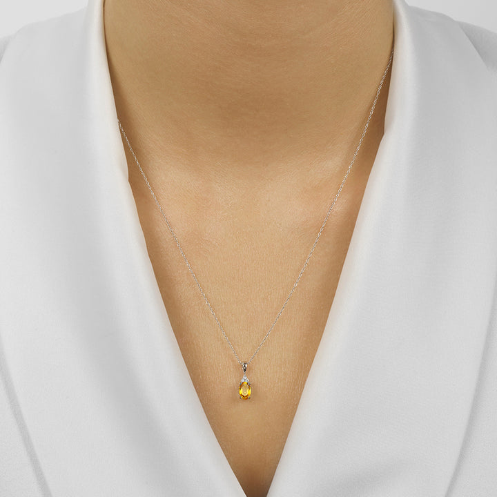 10Kt White Gold Diamond 1/50Ctw & Citrine 3/8Ctw Pendant