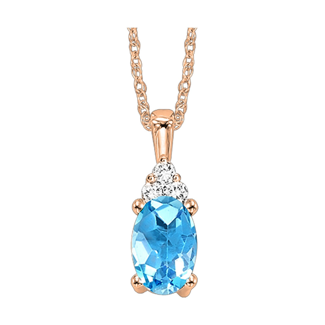 10Kt Rose Gold Diamond 1/50Ctw & Blue Topaz 3/8Ctw Pendant
