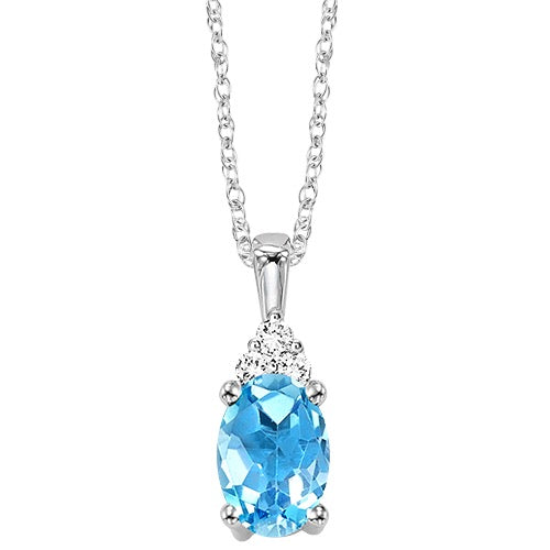 10Kt White Gold Diamond 1/50Ctw & Blue Topaz 3/8Ctw Pendant