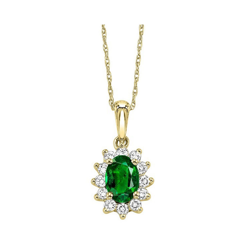 14Kt Yellow Gold Diamond 1/5Ctw & Emerald 1/2Ctw Pendant