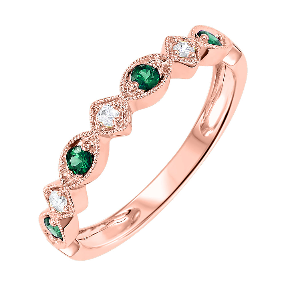 10Kt Rose Gold Diamond 1/20Ctw & Emerald 1/6Ctw Ring