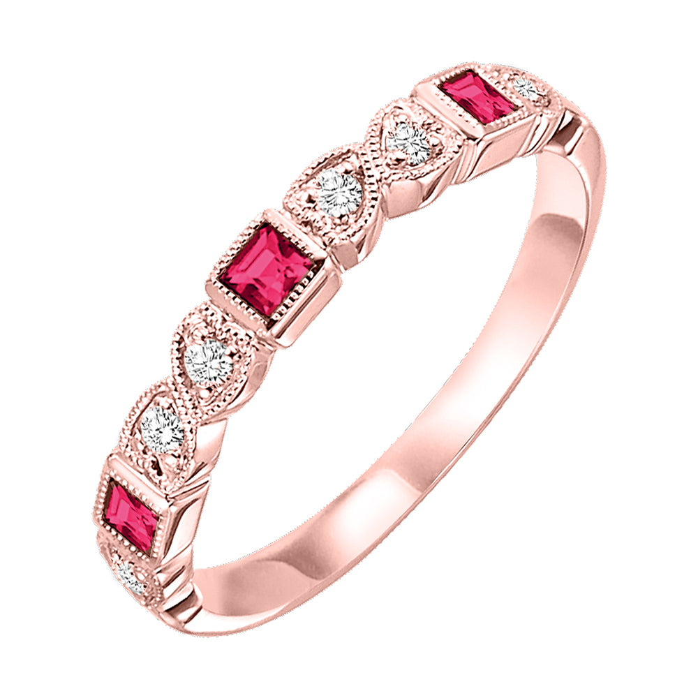 10Kt Rose Gold Diamond 1/12Ctw & Ruby 1/8Ctw Ring