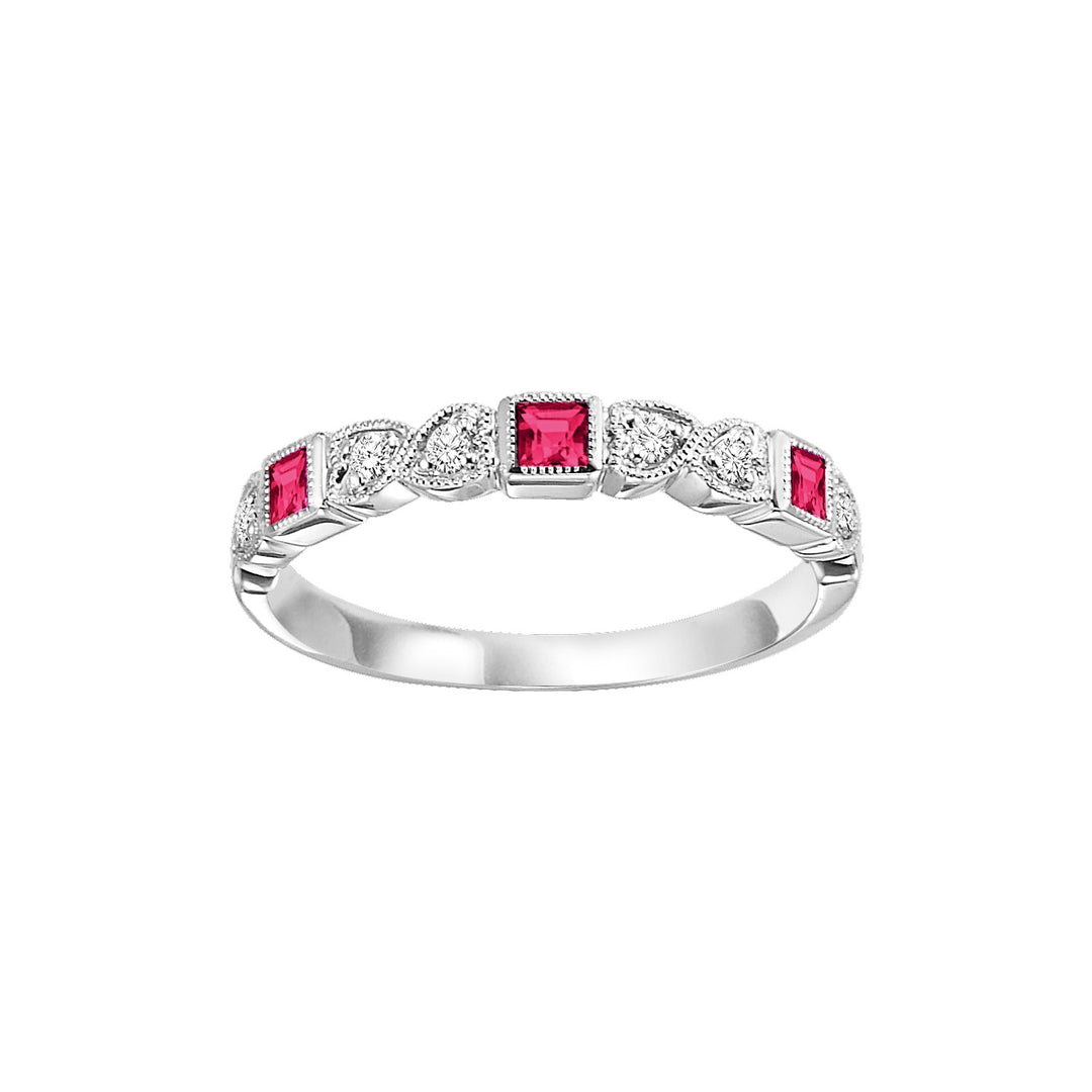10Kt White Gold Diamond 1/12Ctw & Ruby 1/8Ctw Ring