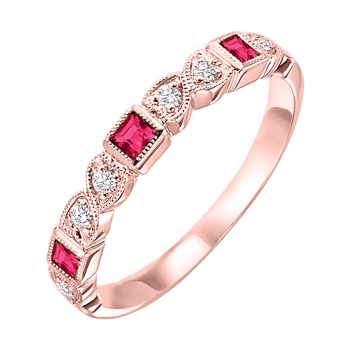 10Kt Rose Gold Diamond 1/12Ctw & Ruby 1/8Ctw Ring
