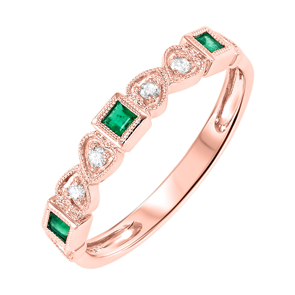10Kt Rose Gold Diamond 1/10Ctw & Emerald 1/6Ctw Ring