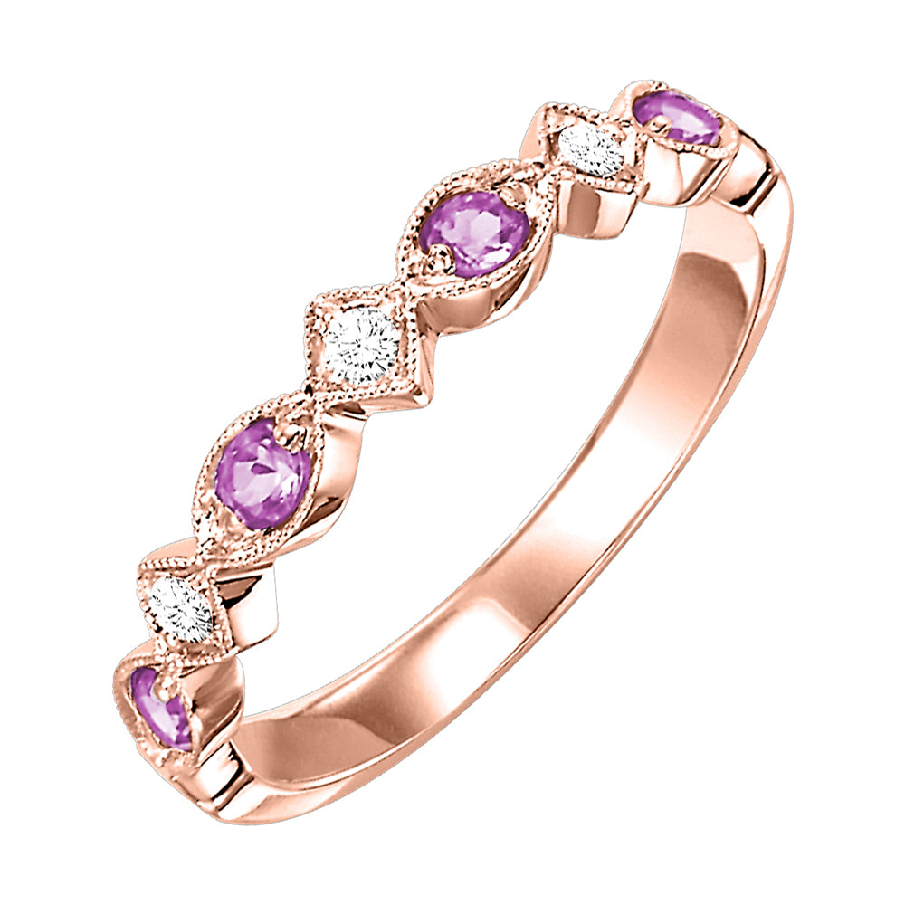 10Kt Rose Gold Diamond 1/20Ctw & Pink Sapphire 1/6Ctw Ring
