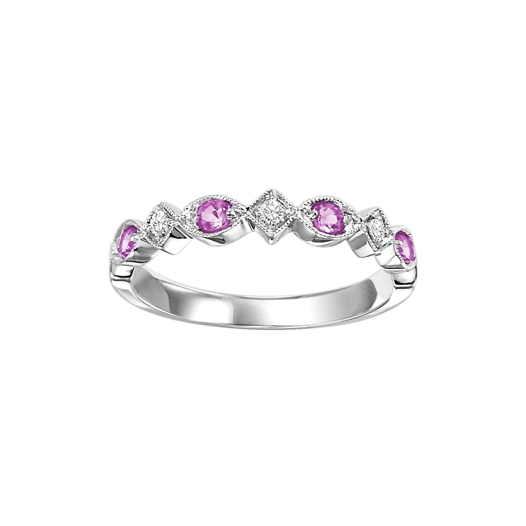 10Kt White Gold Diamond 1/20Ctw & Pink Sapphire 1/6Ctw Ring