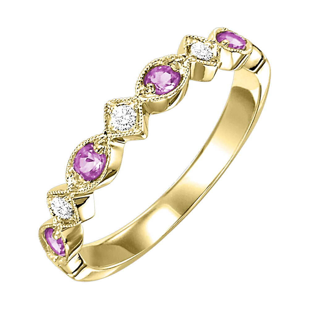 10Kt Yellow Gold Diamond 1/20Ctw & Pink Sapphire 1/6Ctw Ring