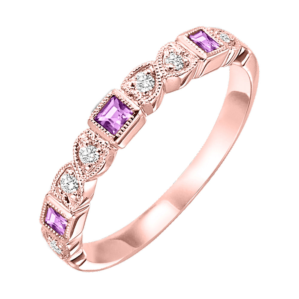 10Kt Rose Gold Diamond 1/12Ctw & Pink Sapphire 1/6Ctw Ring