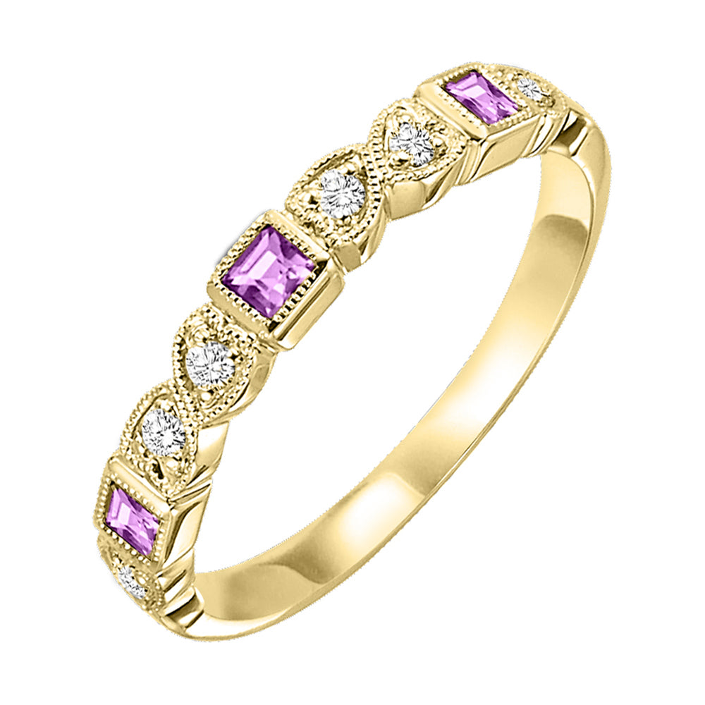 10Kt Yellow Gold Diamond 1/12Ctw & Pink Sapphire 1/6Ctw Ring