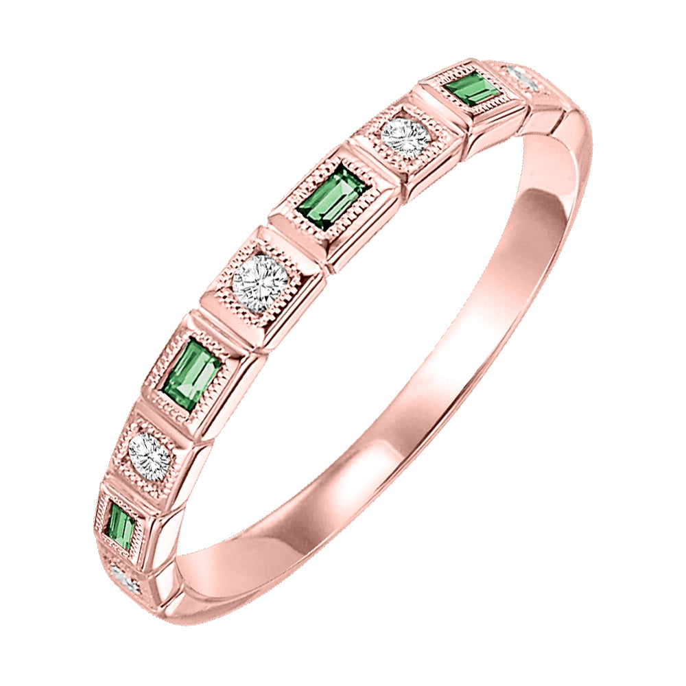 10Kt Rose Gold Diamond 1/10Ctw & Emerald 1/8Ctw Ring