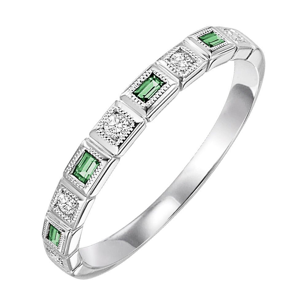 10Kt White Gold Diamond 1/10Ctw & Emerald 1/12Ctw Ring