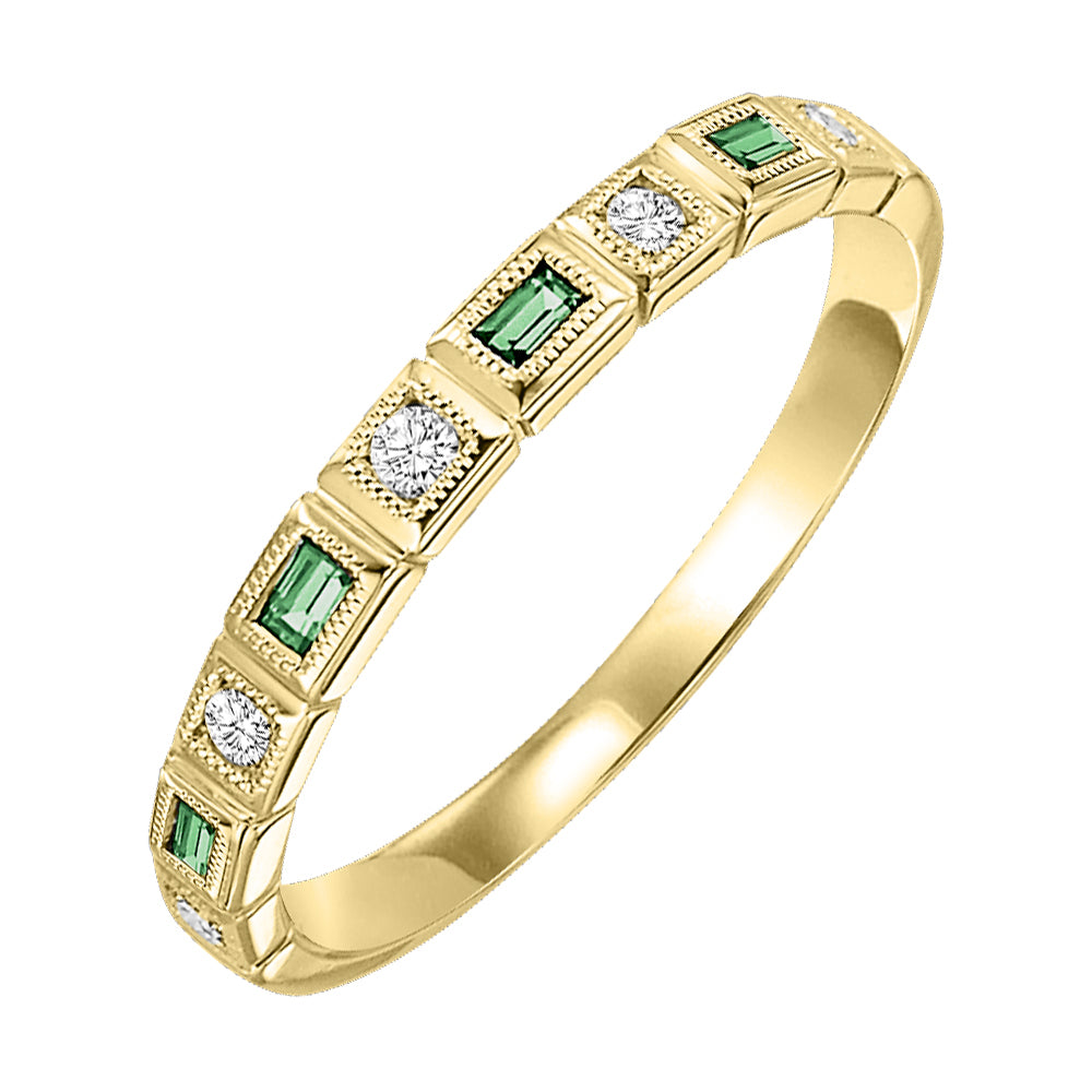 10Kt Yellow Gold Diamond 1/10Ctw & Emerald 1/8Ctw Ring