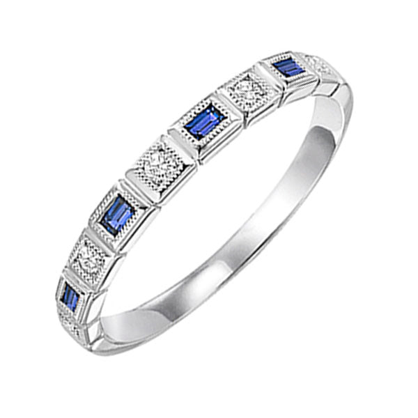 10Kt White Gold Diamond 1/15Ctw & Sapphire 1/8Ctw Ring