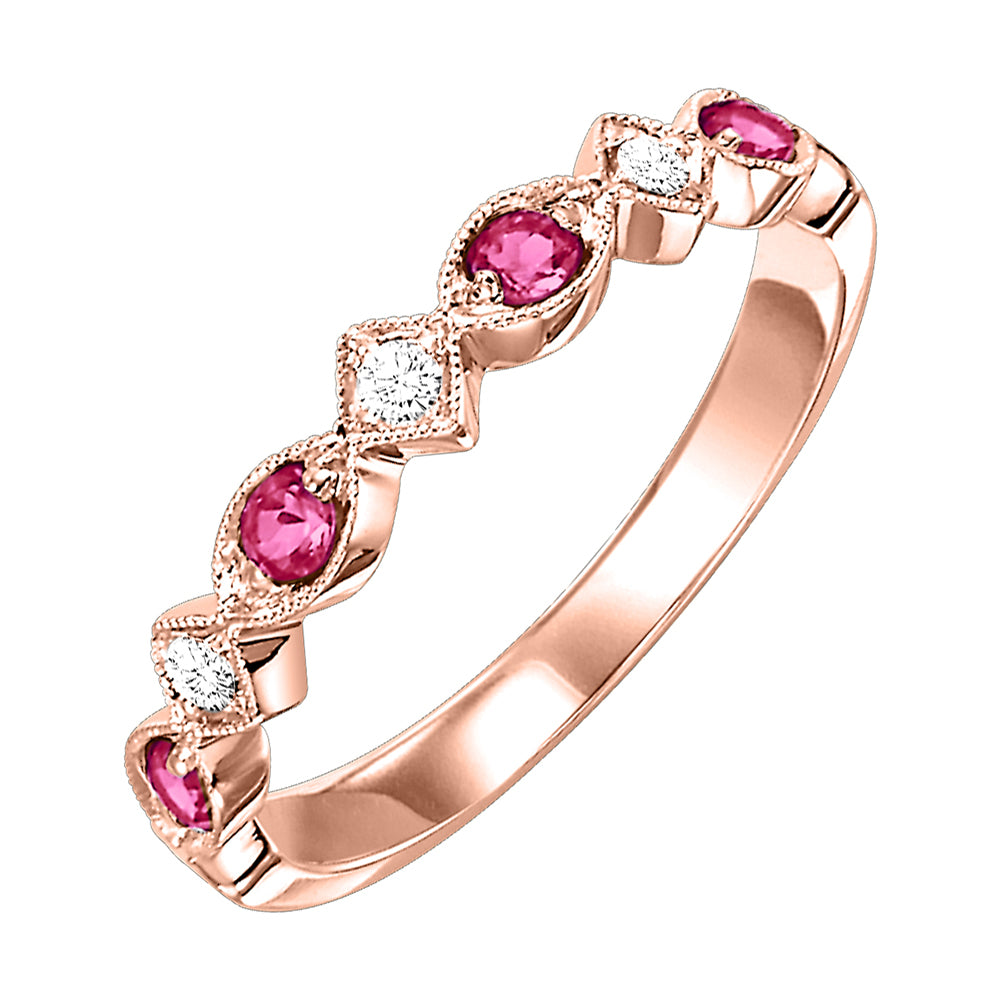 10Kt Rose Gold Diamond 1/20Ctw & Ruby 1/6Ctw Ring