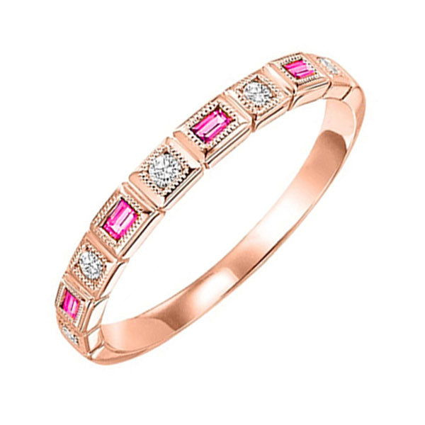 14Kt Rose Gold Diamond 1/12Ctw & Pink Sapphire 1/7Ctw Ring