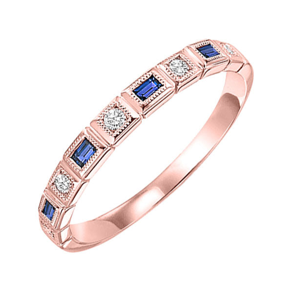 14Kt Rose Gold Diamond 1/12Ctw & Sapphire 1/8Ctw Ring