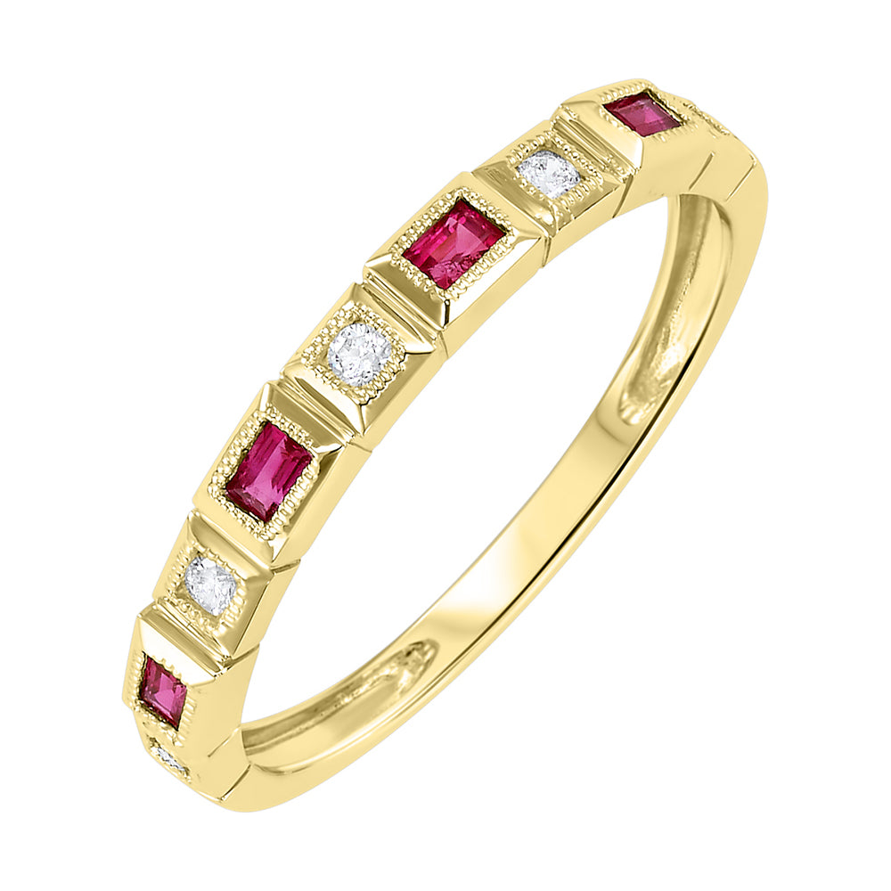 14Kt Yellow Gold Diamond 1/10Ctw & Ruby 1/8Ctw Ring