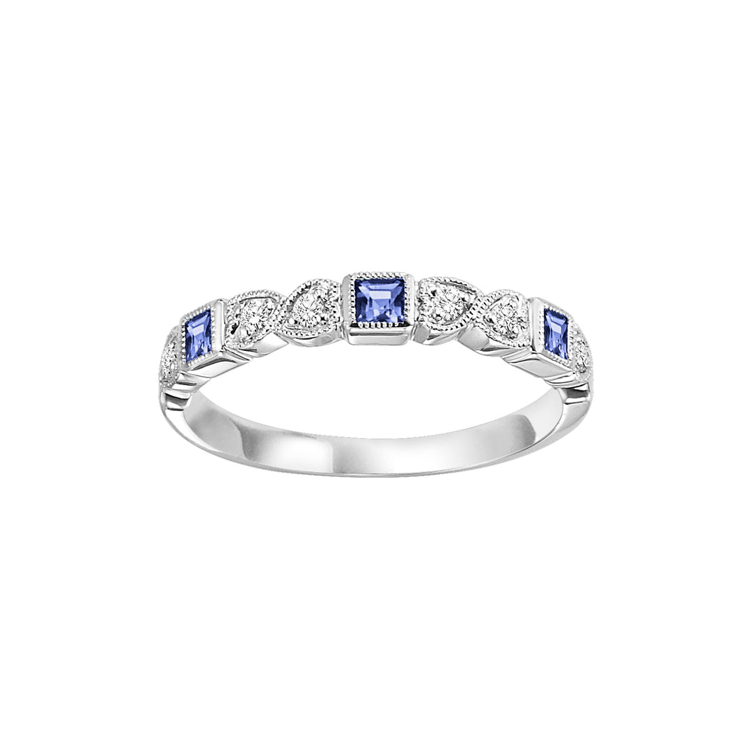 14Kt White Gold Diamond 1/12Ctw & Sapphire 1/6Ctw Ring