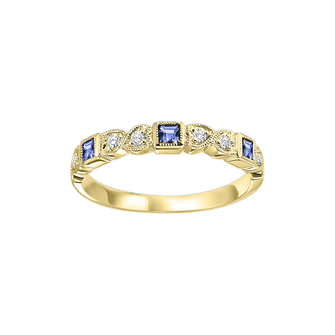 14Kt Yellow Gold Diamond 1/12Ctw & Sapphire 1/6Ctw Ring