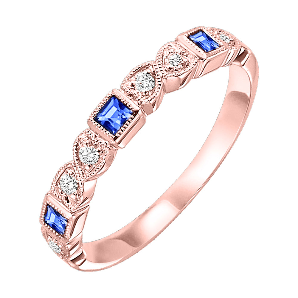 14Kt Rose Gold Diamond 1/12Ctw & Sapphire 1/6Ctw Ring