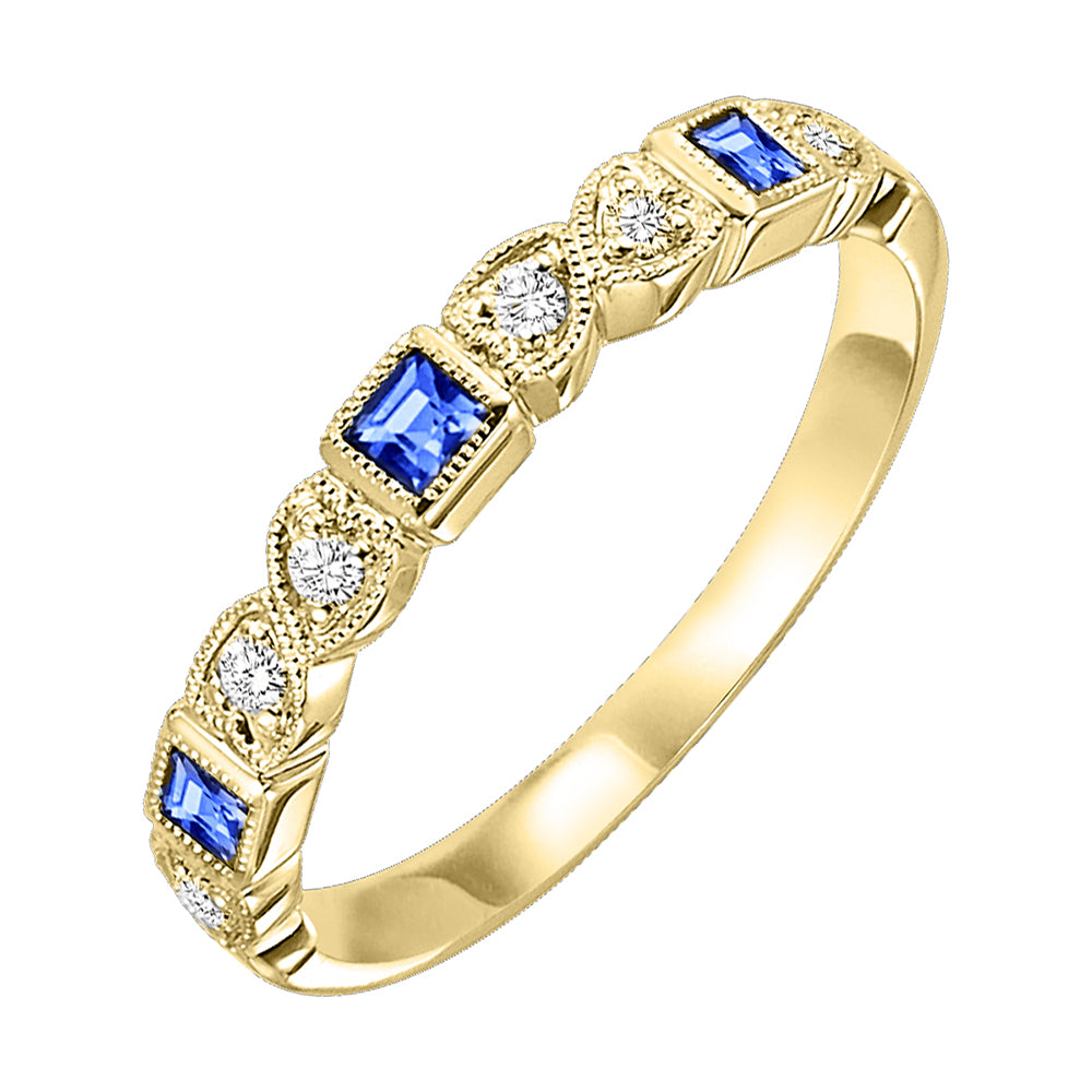 14Kt Yellow Gold Diamond 1/12Ctw & Sapphire 1/6Ctw Ring