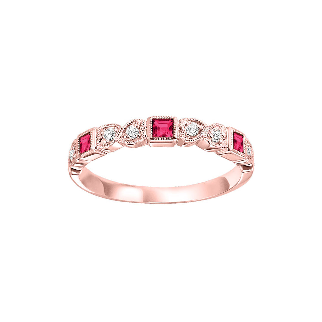 14Kt Rose Gold Diamond 1/12Ctw & Ruby 1/6Ctw Ring