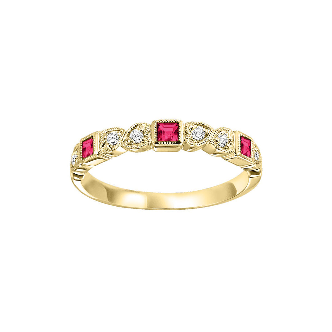 14Kt Yellow Gold Diamond 1/12Ctw & Ruby 1/6Ctw Ring