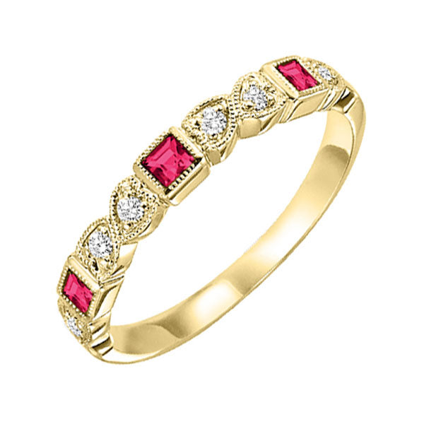 14Kt Yellow Gold Diamond 1/12Ctw & Ruby 1/6Ctw Ring