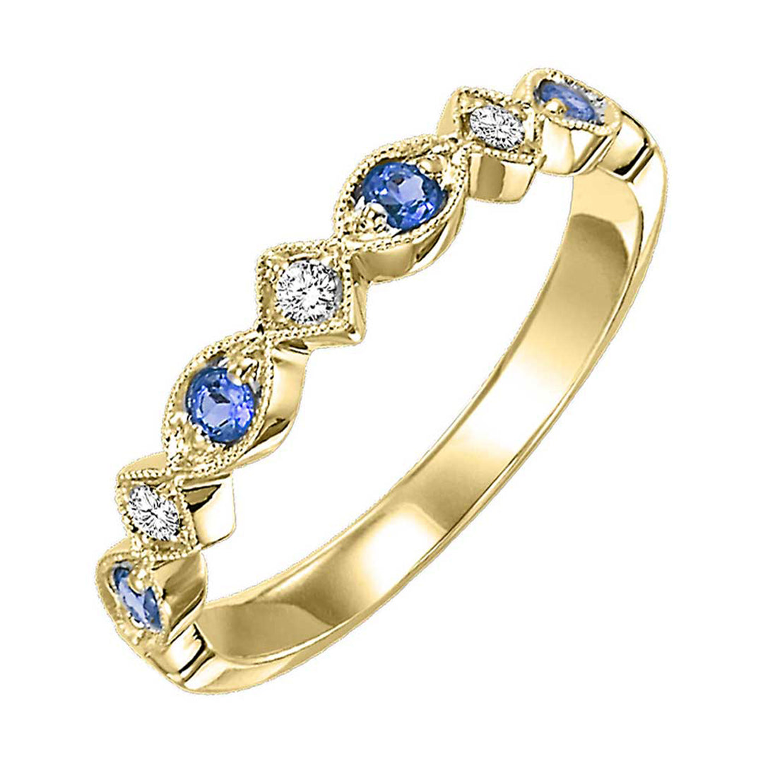 14Kt Yellow Gold Diamond 1/20Ctw & Sapphire 1/6Ctw Ring