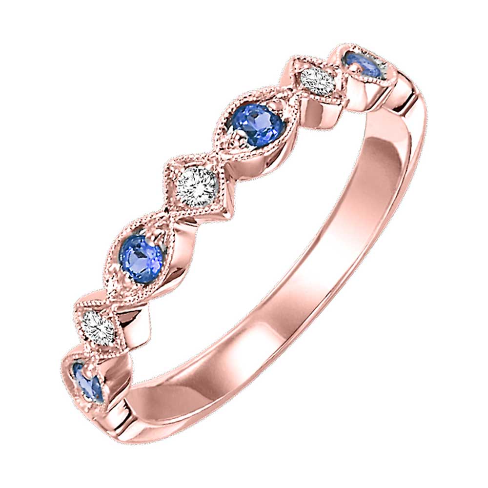 14Kt Rose Gold Diamond 1/20Ctw & Sapphire 1/6Ctw Ring