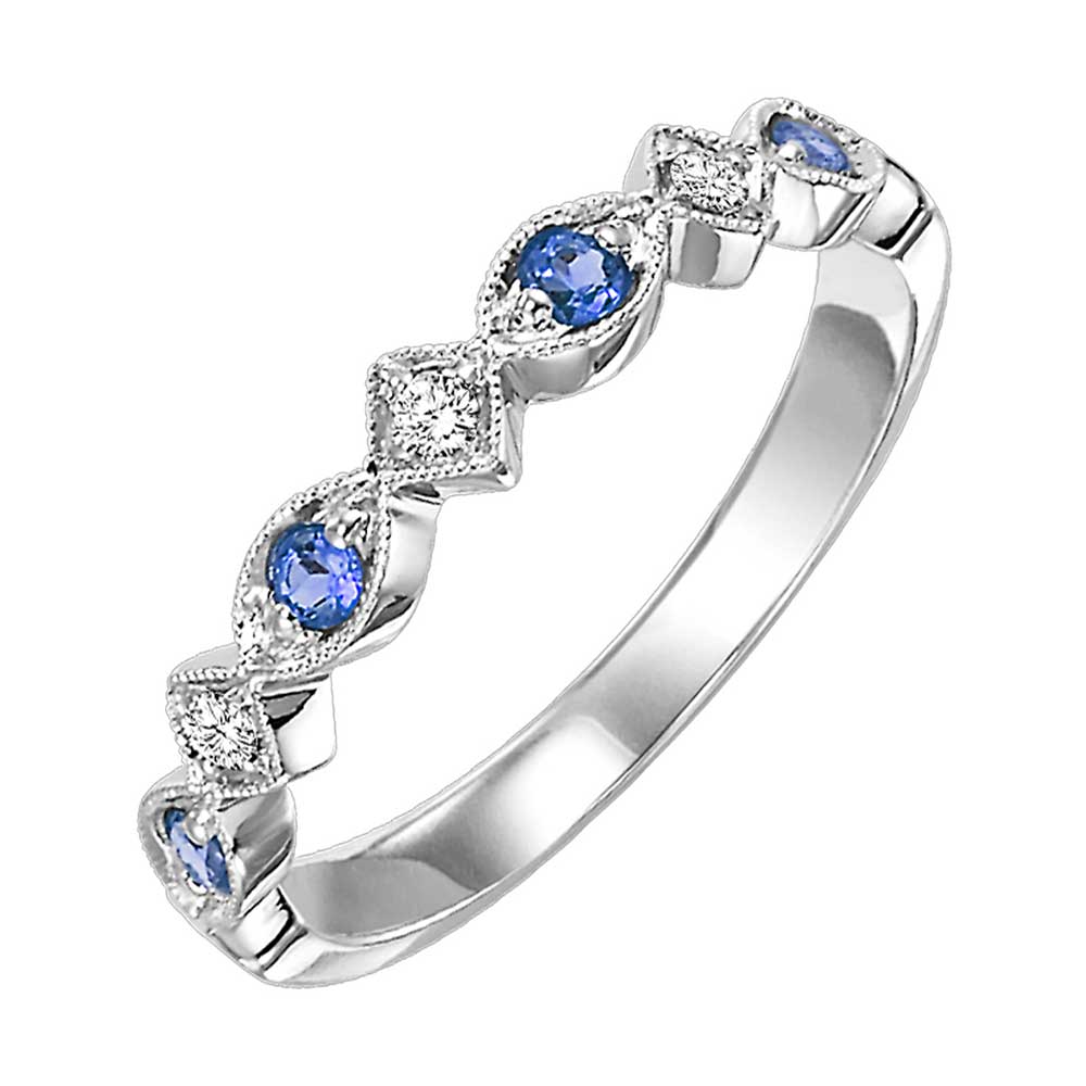14Kt White Gold Diamond 1/20Ctw & Sapphire 1/6Ctw Ring