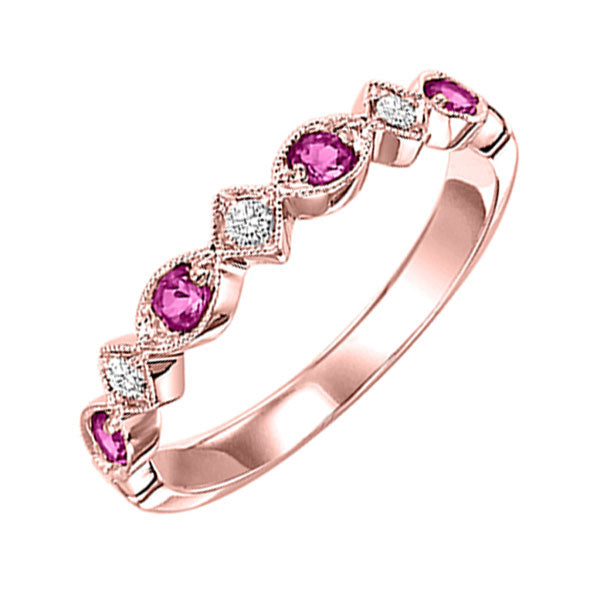 14Kt Rose Gold Diamond 1/20Ctw & Ruby 1/6Ctw Ring