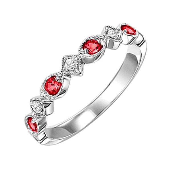 14Kt White Gold Diamond 1/20Ctw & Ruby 1/6Ctw Ring