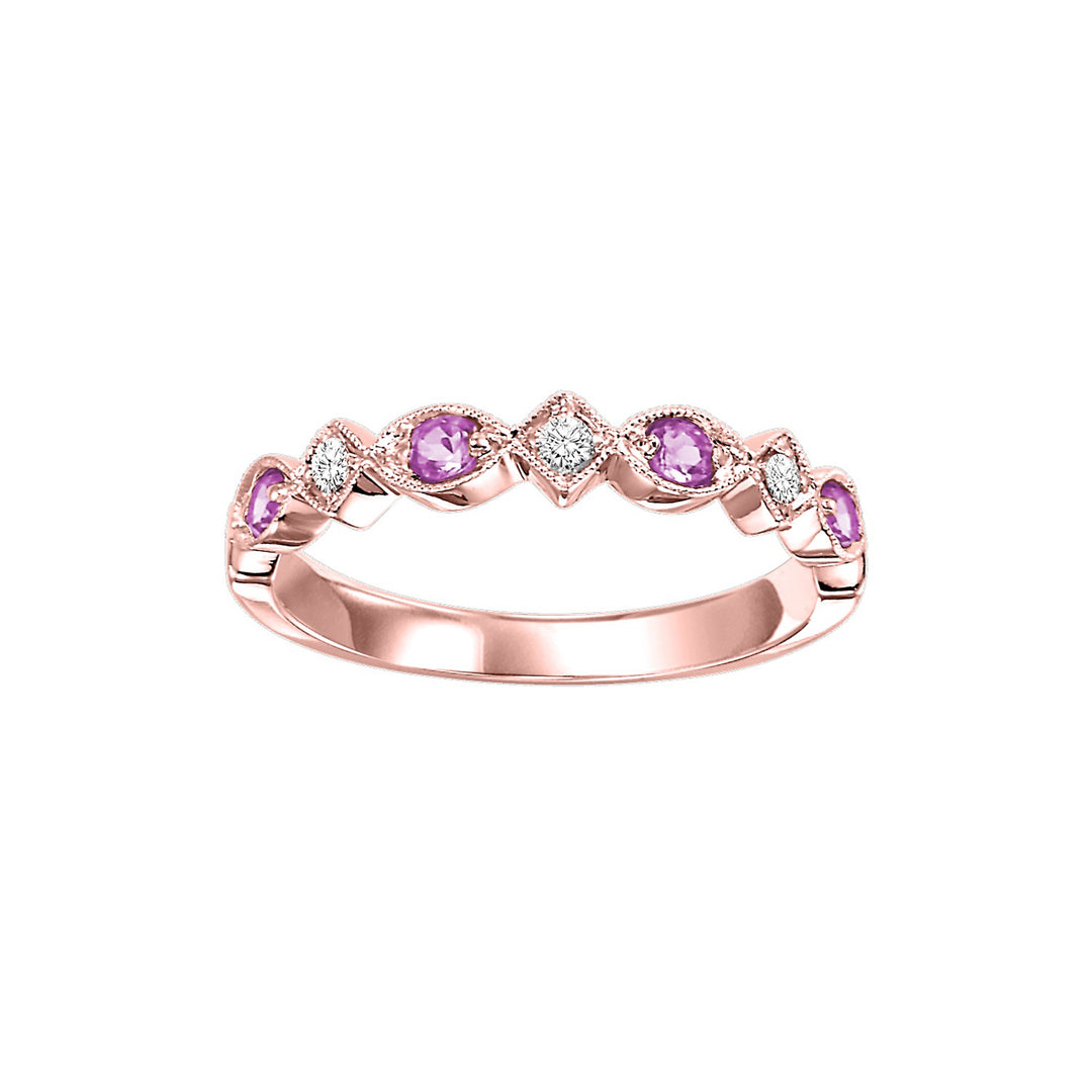 14Kt Rose Gold Diamond 1/20Ctw & Pink Sapphire 1/6Ctw Ring