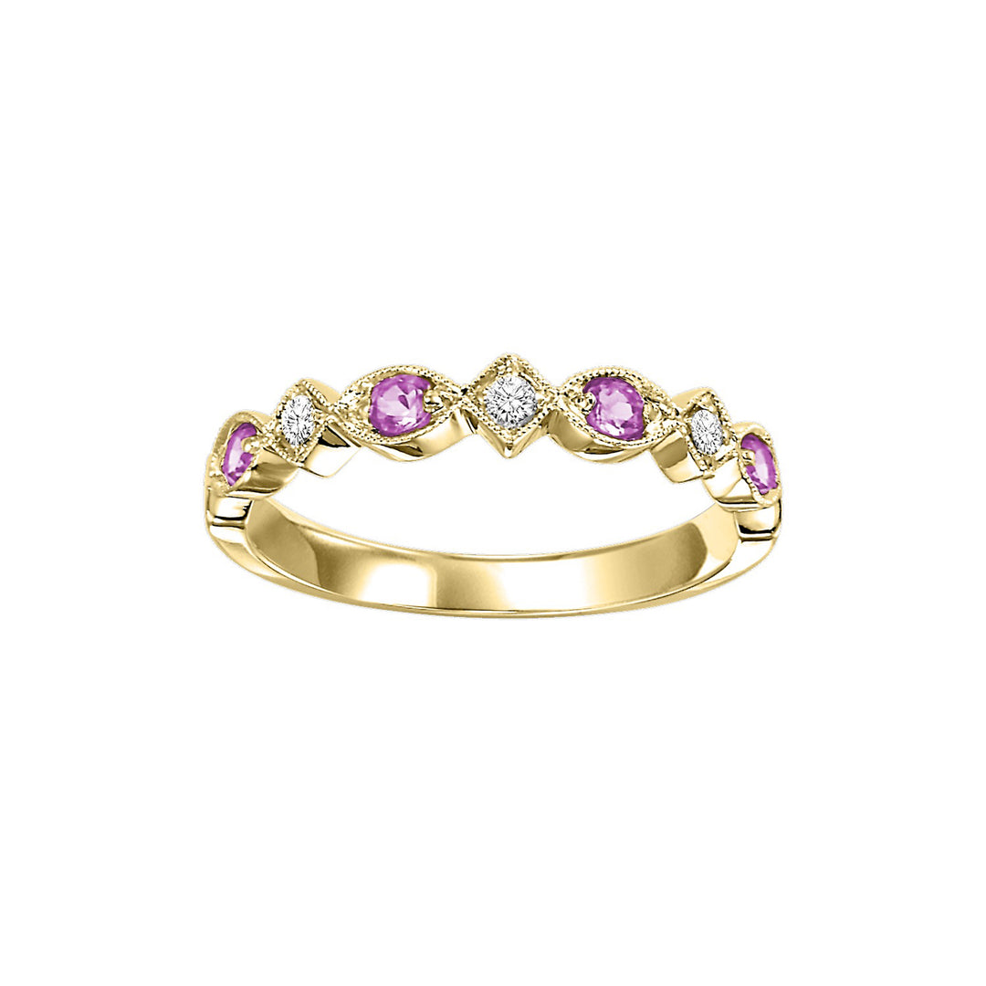 14Kt Yellow Gold Diamond 1/20Ctw & Pink Sapphire 1/6Ctw Ring