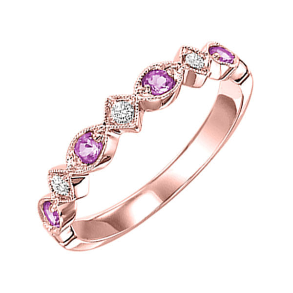 14Kt Rose Gold Diamond 1/20Ctw & Pink Sapphire 1/6Ctw Ring